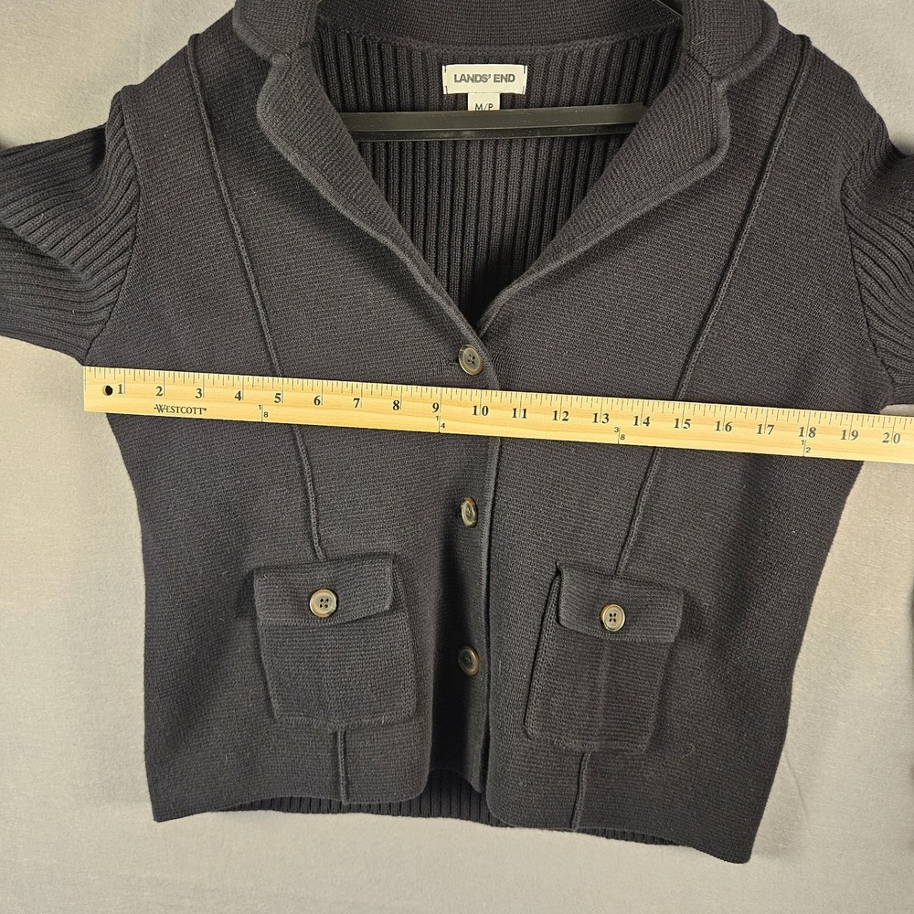 Lands‎ End Cardigan Blazer Ribbed Knit Button Front Black Medium Petite - Picture 6 of 13